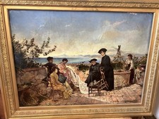 LA VISITA DEL CURATO A SORRENTO MERAVIGLIOSO OLIO SU TELA DEL XIX SECOLO FIRMATO