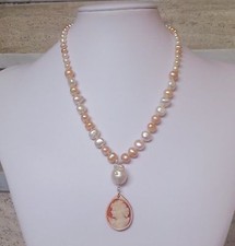 Collana perle vero cammeo con