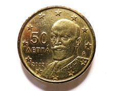 MONETA DA 50 CENTESIMI 2002 "GRECIA" VARIANTE ( F ) SULLA STELLA  A ORE 20.