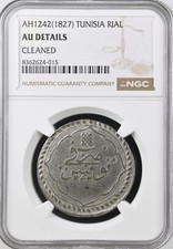 TUNISIA - OTTOMANA, 1 PIASTRE (RIAL) SULTANO MAHMUD II 1242 AH - NGC AU D, RARO