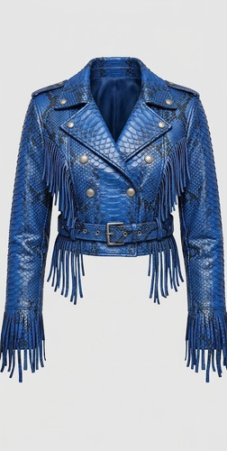 Giacca vera pelle - pitone, blu