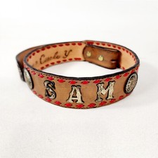 Cintura western vintage cerchio Y in pelle lavorata argento conchiglia Sam - 32" x 1 3/4"