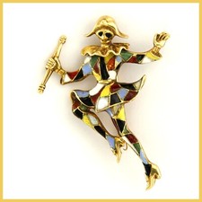 Spilla Arlecchino Arlecchino Arlecchino Oro Giallo Massiccio 18k e SMALTO Italiana Vintage