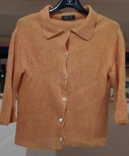 ONE DAY Giacca/Cardigan Donna In Puro Lino Manica 3/4 Vintage Made In Italy