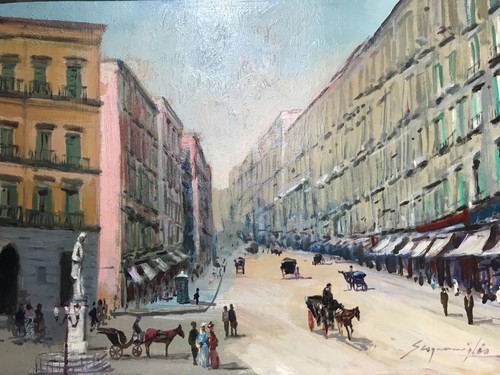 Dipinto olio vintage napoli - dipinto,