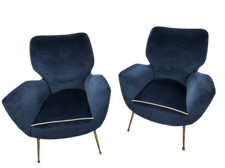 Coppia di poltrone modernariato anni 50 velluto blu manifattura italiana design