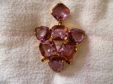 CIONDOLO SPILLA FUXIA ORO 8X5 CM VINTAGE BIGIOTTERIA ARTIGIANALE METALLO CRISTAL