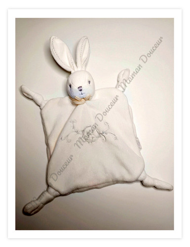 Doudou plat lapin blanc crème - doudou,