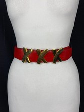 By Paloma Picasso Cintura Pelle Rossa Oro X Ferramenta Made in Italy Taglia 80 Vintage