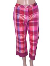 Pantalone Da Donna Pinko 46 W32 Xl Rosa Tartan Raso Capri Bootcut Quadri