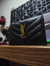 Saint Laurent Paris V Stitch YSL logo ALM596323 Leather Card Case Black