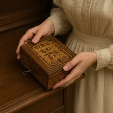 Antico scrigno cofanetto porta gioie primo novecento intarsiato Italiano