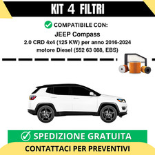 Kit 4 Filtri Tagliando per JEEP Compass 2.0 CRD 4x4 125 kw Diesel 2016-2024