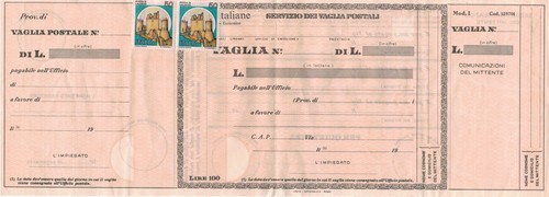 Vaglia postale lire mod i - postale, mod.