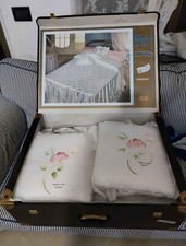 Set Completo Letto Lenzuola Matrimoniale Raso Vintage Dipinta A Mano E 2 cuscini