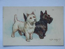 old postcard cartolina Cane Dog West Highland White Terrier and Scotch terrie AK