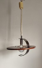 lampadario in legno e metallo cromato  Esperia attribuz. angelo brotto anni '60