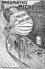 PUBBLICITA' 1918 PNEUMATICI MICHELIN OMINO BIBENDUM FUMO GOMME BICICLETTA CORSA 