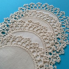 4 centrini vintage sottobicchieri pizzo chiacchierino 16 cm lino écru