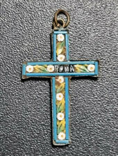 Antico Crocefisso in ottone con tessere di mosaico di vetro del I° 900 