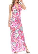Maxi abito donna lungo stampato con scollo all'americana floreale spacco 12535 .