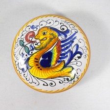 SCATOLA ROTONDA COFANETTO IN MAIOLICA CERAMICA DERUTA DECORO RAFFAELLESCO