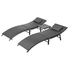 Outsunny Set 3 Pezzi Lettini Prendisole, Tavolino Pieghevoli in Rattan