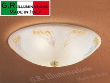 PLAFONIERA MODERNA IN VETRO 2 LUCI D44cm S. BIANCO CRISTALLO E ORO BAGNO CUCINA