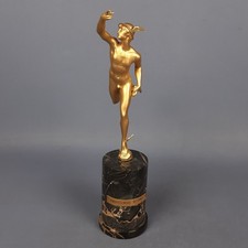 Statua Bronzo Mercurio D’oro Su Base Marmo Scultura Collezione Esposizione 1960