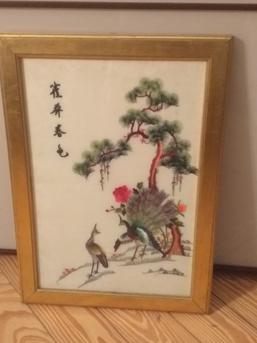 Quadro vintage cinese ricamo - quadro,