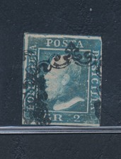 1859 SICILIA, n. 6 - 2 grana blu, tavolo I, ritocco n. 8 blu USATI - firmati così