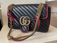 Borsa Gucci Marmont Large GG Shoulder  Bag Blu Scuro Rosso ORIGINALE