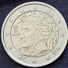 MONETA DA 2 EURO ITALIA 2005 DANTE ALIGHIERI RARA PER COLLEZIONISTI CON ERRORI 