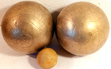 2  BOCCE IN METALLO CON  1 PALLLINO-GIOCO BOCCE-VINTAGE-D'EPOCA-COLLEZIONE-USATE