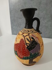 Riproduzione Vaso Anfora Ceramica Antica Grecia Disegno di Suonatrice Arpa