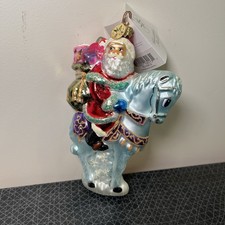 Christopher Radko Babbo Natale norvegese su cavallo bianco/blu decorazione natalizia