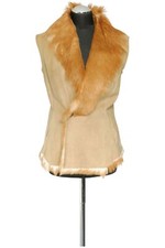 Marc Cain Donna Gilet IN Pelle N3 Beige Vera Pelliccia una Fila Suede
