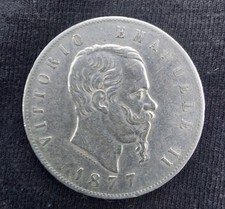 PIECE 5 LIRE ARGENT VITTORIO EMANUELE II ITALIE 1877 ROME TBE