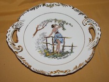 Piatto Torta Porcellana Limoges Inizio Xx Decorato Giovane Donna Ciliegie