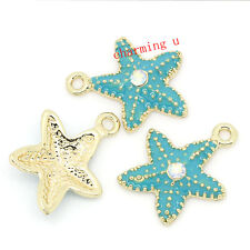 2pz charms ciondoli stella marina  smaltato con strass 22x19mm  colore oro,blu