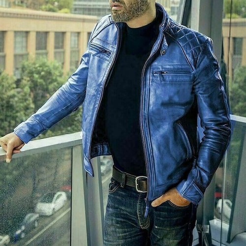 Giacca uomo pelle blu - , cafe