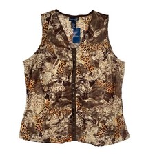 Camicetta Venezia donna 22/24 marrone stampa tigre trasparente senza maniche nuova con etichetta