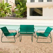 Salotto da Giardino con 2 Sedie Divano e Tavolino Acciaio Resistente Esterno