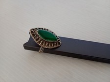Anello Art Deco Vintage in Argento con gemma ovale verde Gioiello