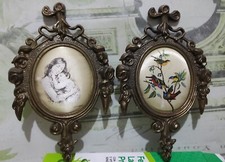 Coppia Miniature Incorniciate Stampa Cromolitografica. Tris riproduzioni. 