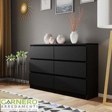 Cassettiera 6 cassetti moderna 120x77cm nero ROTTERDAM