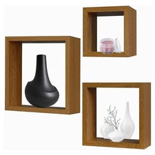 SET 3PZ MENSOLE DA PARETE A CUBO MODERNE DESIGN QUADRATO EFFETTO LEGNO 2 RIPIANI