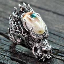 Anello da uomo in argento sterling con testa di drago, motociclista gotico...