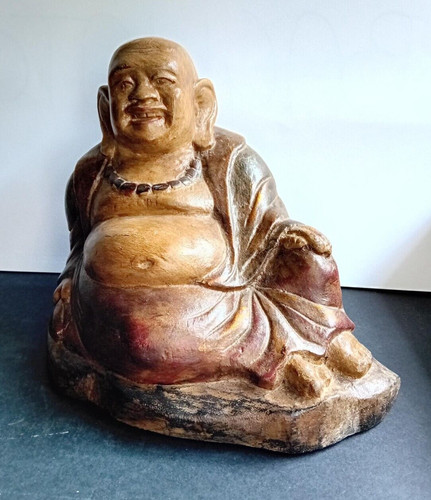 Buddha felice legno suar - legno,