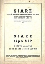 SIARE TIPO 419 Radio a 5 Valvole Onde Corte, Medie e Lunghe Piacenza Elettronica